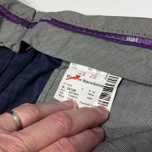 HILTL 100% Italian Wool Flat Front Dress Pants Blue Plaid Cuffed Men Size 36x32 - Picture 8 of 11